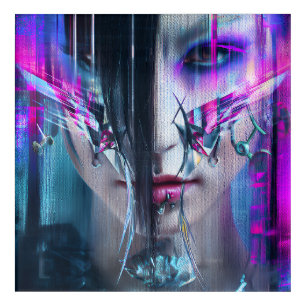 Glitch Cyberpunk Face Neon Distortion Portrait Acrylic Print