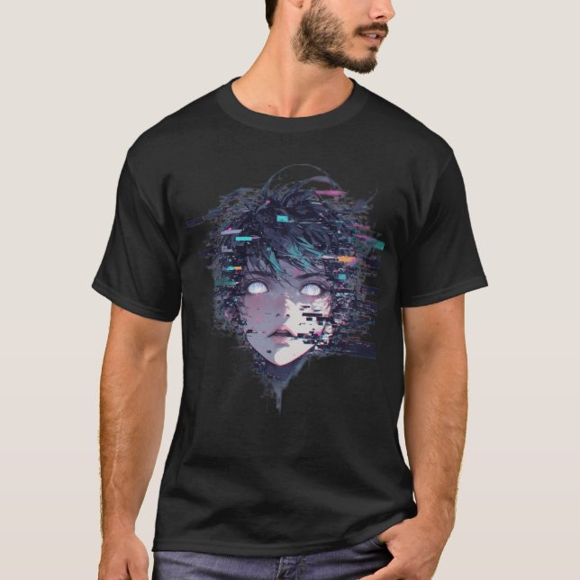 Glitch Face Gamer Emotion T-Shirt (Front)