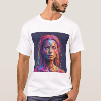 Glitch female colorful face minimal t-shirt