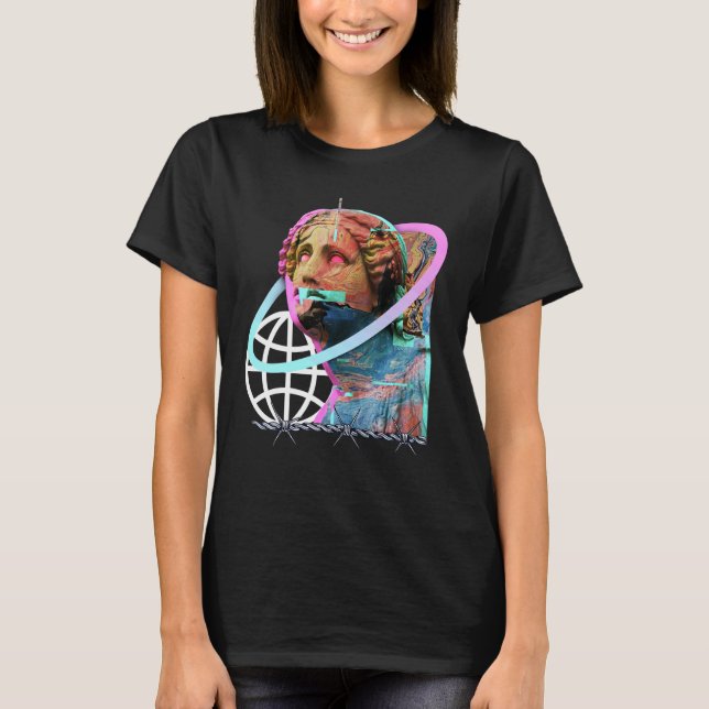 Glitch Greek Statue Retrowave Synthwave Vaporwave  T-Shirt (Front)
