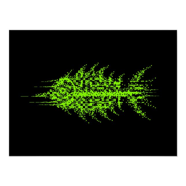 Glitch Pixel Code Fish Wall Art (Front)