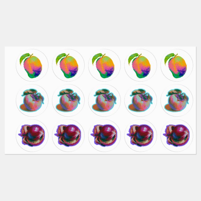 Glitch Pixel  Fruit Art Labels (Sheet)