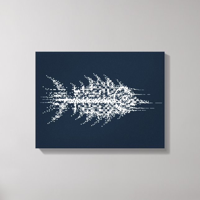 Glitch Pixel White Fish Wall Art (Front)