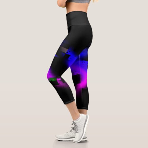 Glitch Plasma Black Capri Leggings