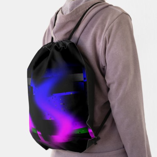 Glitch Plasma Black Drawstring Bag