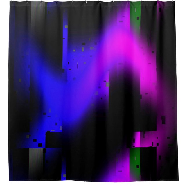 Glitch Plasma Black Shower Curtain (Front)