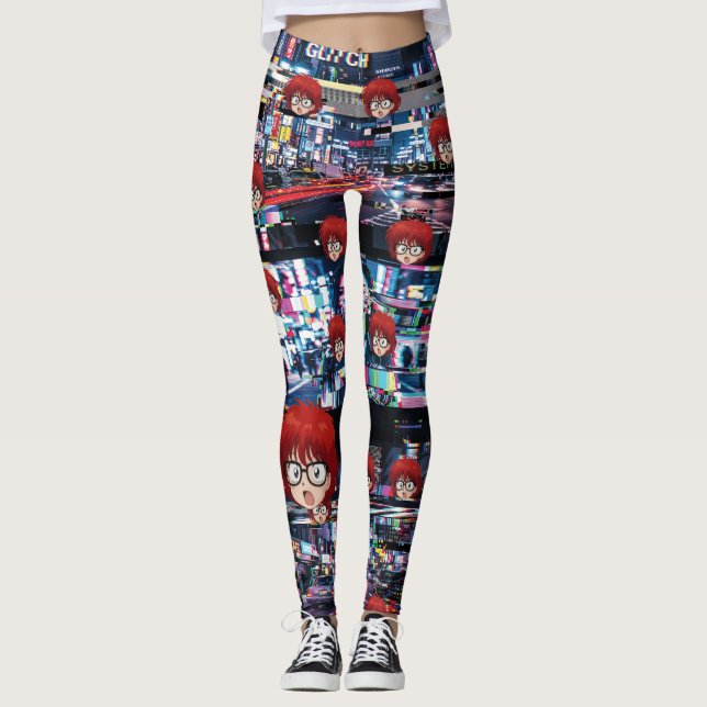 Glitch Retro Anime  Leggings (Front)