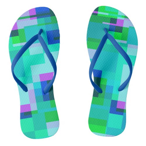 Glitch Teal And Purple Geometric Flip Flops
