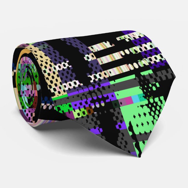 Glitch tech abstract pattern print neck tie (Rolled)
