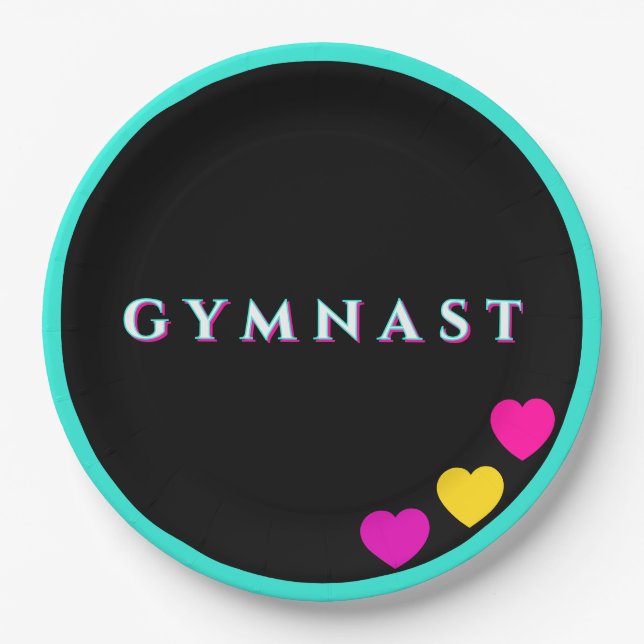 Glitch Text Gymnastics Gymnast Heart Paper Plates (Front)