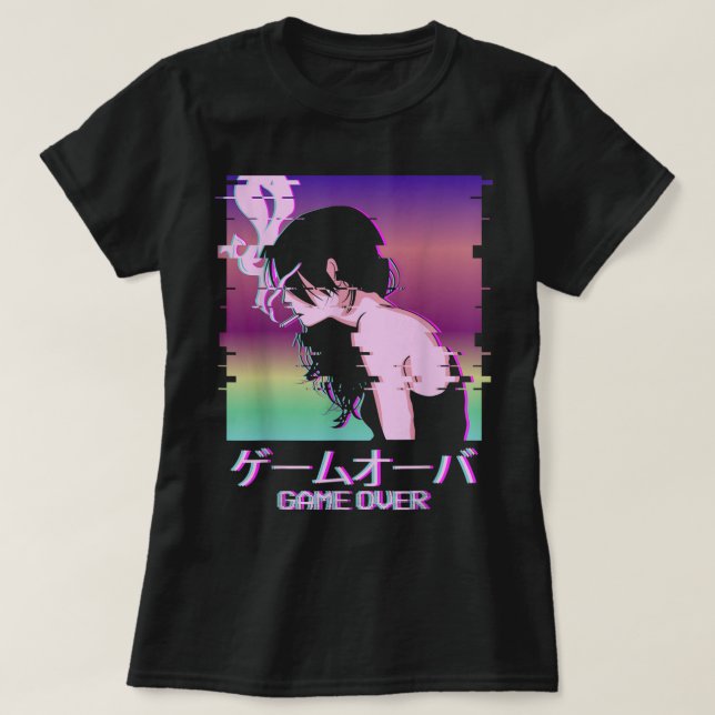 Glitch Vaporwave Anime Game Over Art T-Shirt (Design Front)