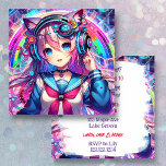Glitchcore Colorful Anime Artwork Birthday Party Invitation<br><div class="desc">Personalized girl's birthday party invitations. Anime glitchcore girl with headphones and fox ears colorful purple,  pink,  blue and green ai art.</div>