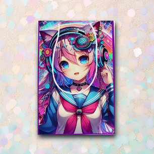 Glitchcore Colorful Anime Girl Artwork Birthday Medium Gift Bag