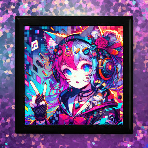 Glitchcore Colorful Anime Girl Artwork Gift Box