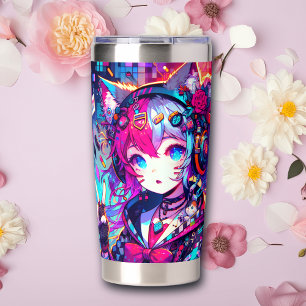 Glitchcore Colorful Anime Girl Artwork Insulated Tumbler