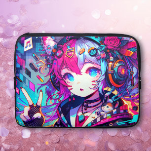 Glitchcore Colorful Anime Girl Artwork  Laptop Sleeve