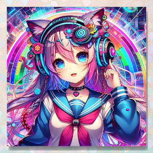 Glitchcore Colorful Anime Girl Artwork Poster