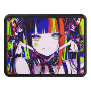 Glitchcore Neon Anime Girl Star Cheek Hitch Cover