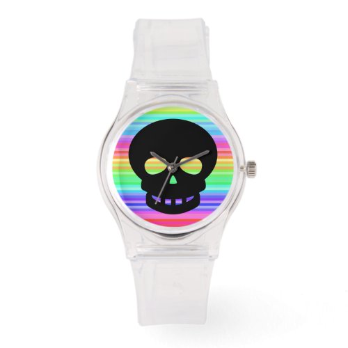 Glitchcore Rainbow Aesthetic Goth Black Skull Watch