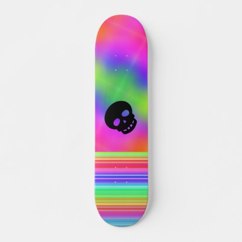 Glitchcore Rainbow Goth Black Skull Skateboard