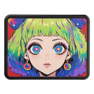 Glitchcore Space Girl With Star Eyes Hitch Cover