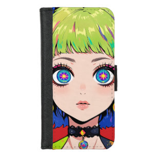 Glitchcore Space Girl With Star Eyes iPhone 8/7 Wallet Case