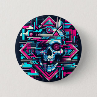 Glitched Out Skull Cyberpunk Button