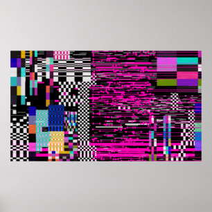Glitched retro VHS screen with flickers and broken Poster
