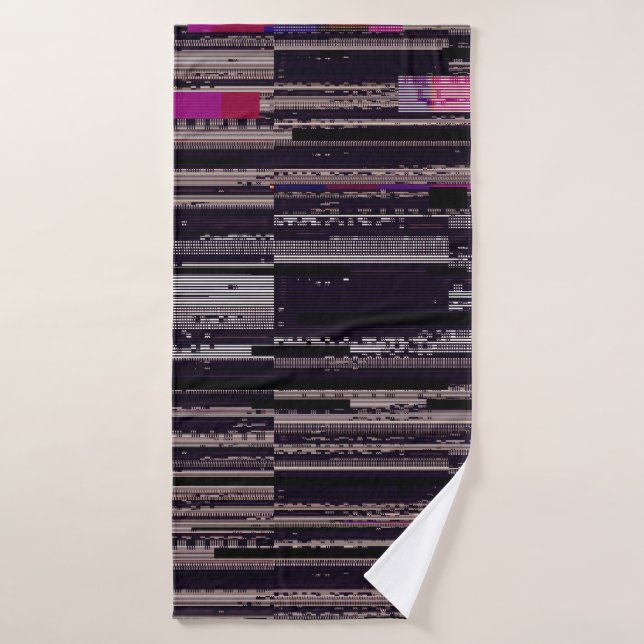 Glitched TV screen with broken pixels. Abstract fu Bath Towel (Bath Towel)