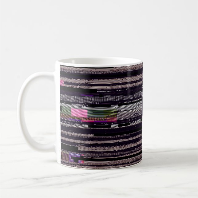 Glitched TV screen with broken pixels. Abstract fu Coffee Mug (Left)