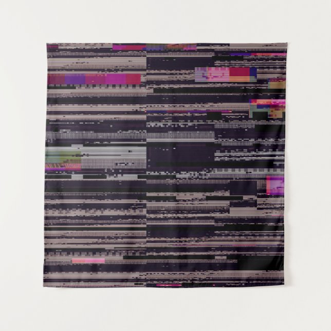 Glitched TV screen with broken pixels. Abstract fu Tapestry (Front)