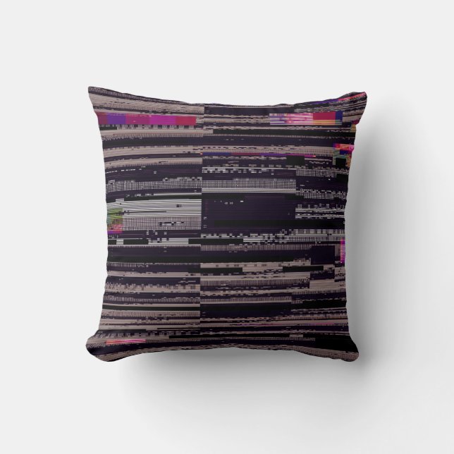 Glitched TV screen with broken pixels. Abstract fu Throw Pillow (Front)