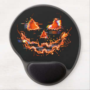 Glitchy Neon Jack O Lantern Cyberpunk Halloween Gel Mouse Pad