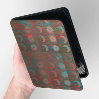 Glitchy Suns Moons Turquoise Green Red Kindle Cover