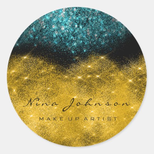 Gliter Gold Black White Makeup Artist Teal Ocean Classic Round Sticker