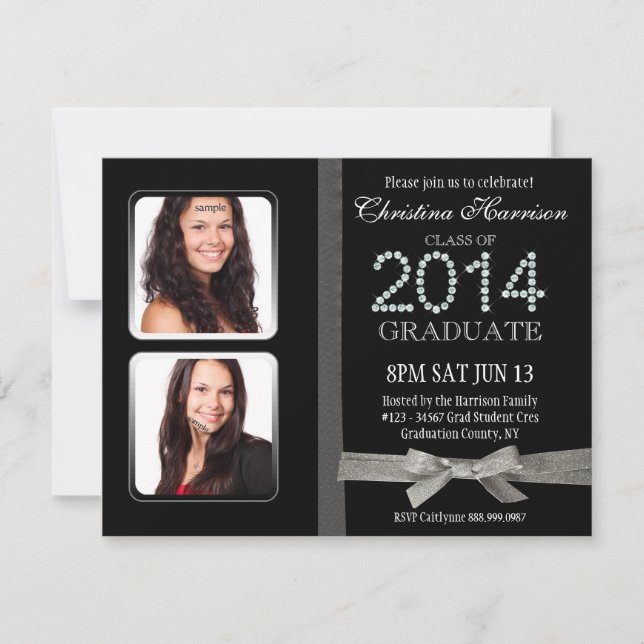 Glitter 2014 Diamond Glam Double Photo Graduation Invitation (Front)