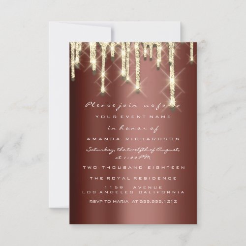 Glitter 3D Bridal Shower Sweet 16th Gold Brown Invitation