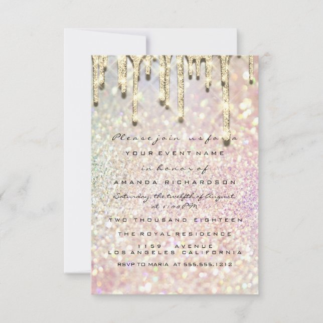 Glitter 3D Bridal Shower Sweet 16th Gold Holograph Invitation (Front)