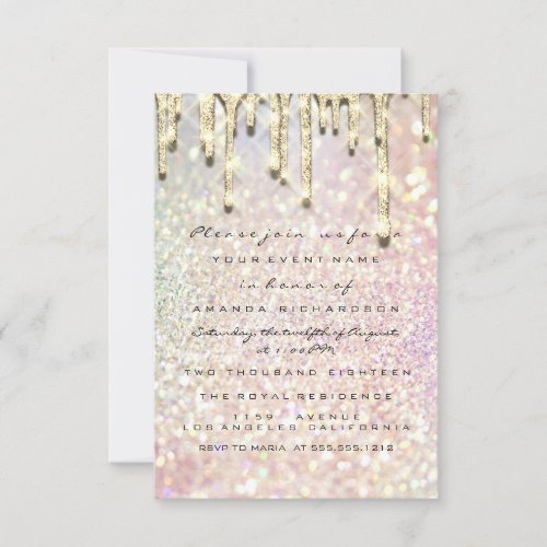 Glitter 3D Bridal Shower Sweet 16th Gold Holograph Invitation