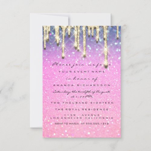 Glitter 3D Bridal Shower Sweet 16th Pink Holograph Invitation