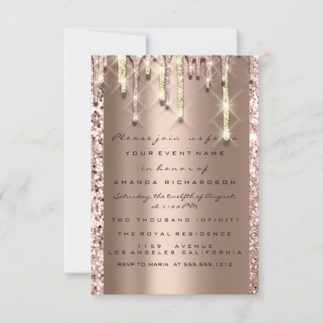 Glitter 3D Drips Rose Bridal Sweet 16th Sparkly Invitation (Front)