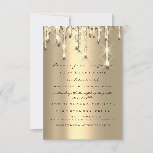 Glitter 3D Effect Bridal Shower Sweet 16th Gold Invitation