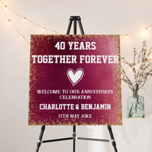 Glitter 40th Anniversary Ruby Wedding Welcome Sign