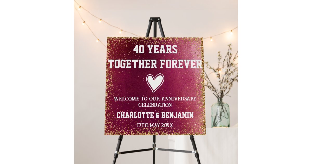 Glitter 40th Anniversary Ruby Wedding Welcome Sign | Zazzle