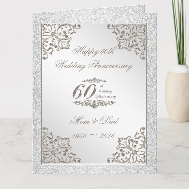 Glitter 60th Diamond Wedding Anniversary 8.5X11 Card (Front)
