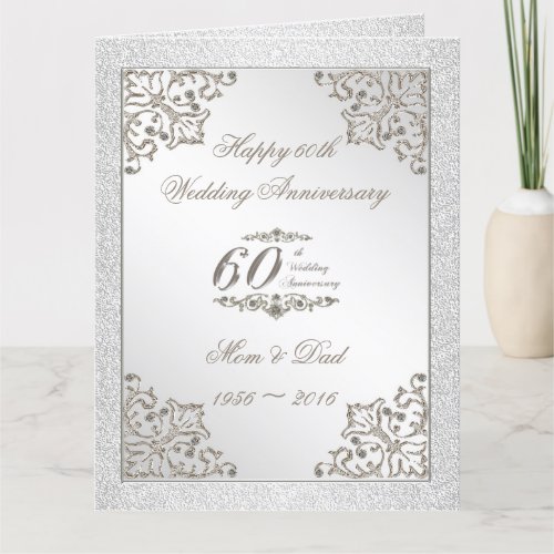 Glitter 60th Diamond Wedding Anniversary 85X11 Card