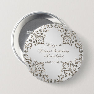 Glitter 60th Diamond Wedding Anniversary Button