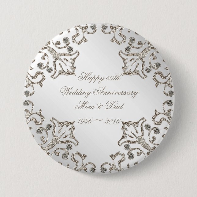 Glitter 60th Diamond Wedding Anniversary Button (Front)
