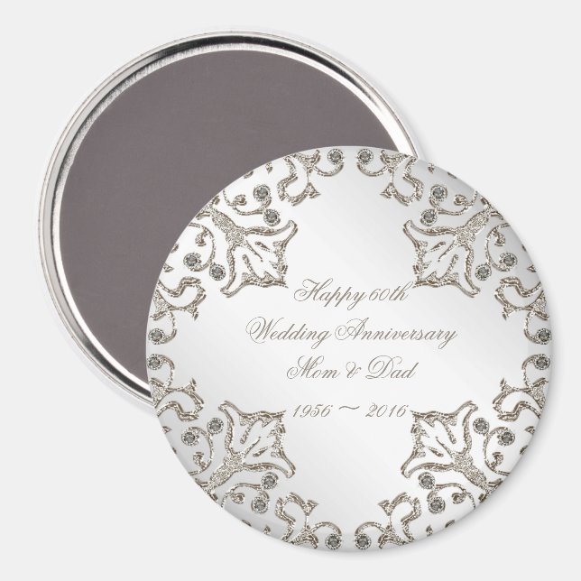 Glitter 60th Diamond Wedding Anniversary Magnet (Front/Back)