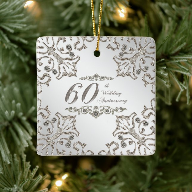 Glitter 60th Diamond Wedding Anniversary Ornament (Tree)